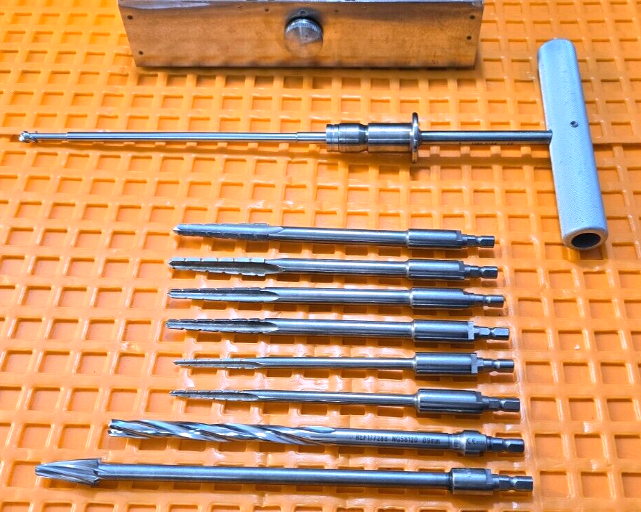 Zimmer Orthopedic Medullary Reamers Set of 9 with T-Handle & Case.