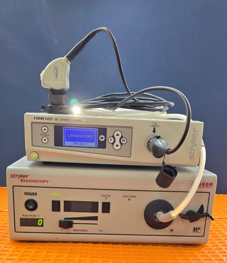 Stryker 1188 Camera Head, Controller, 6000 Light Source with Fiber Optic Cable