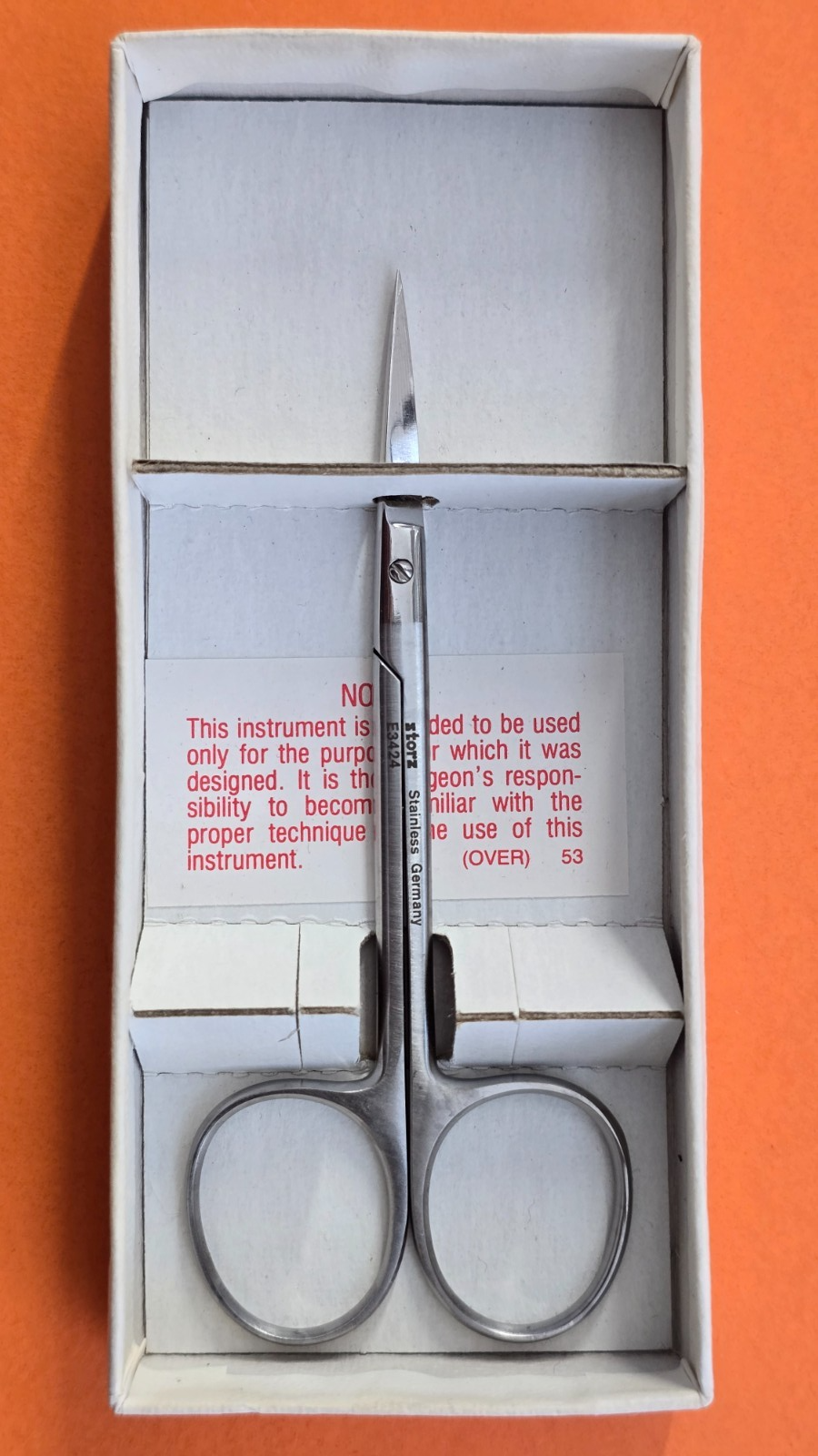 Karl Storz E3424 Surgical ENT Eye Scissors 12.5cm Straight Sharp Blades.