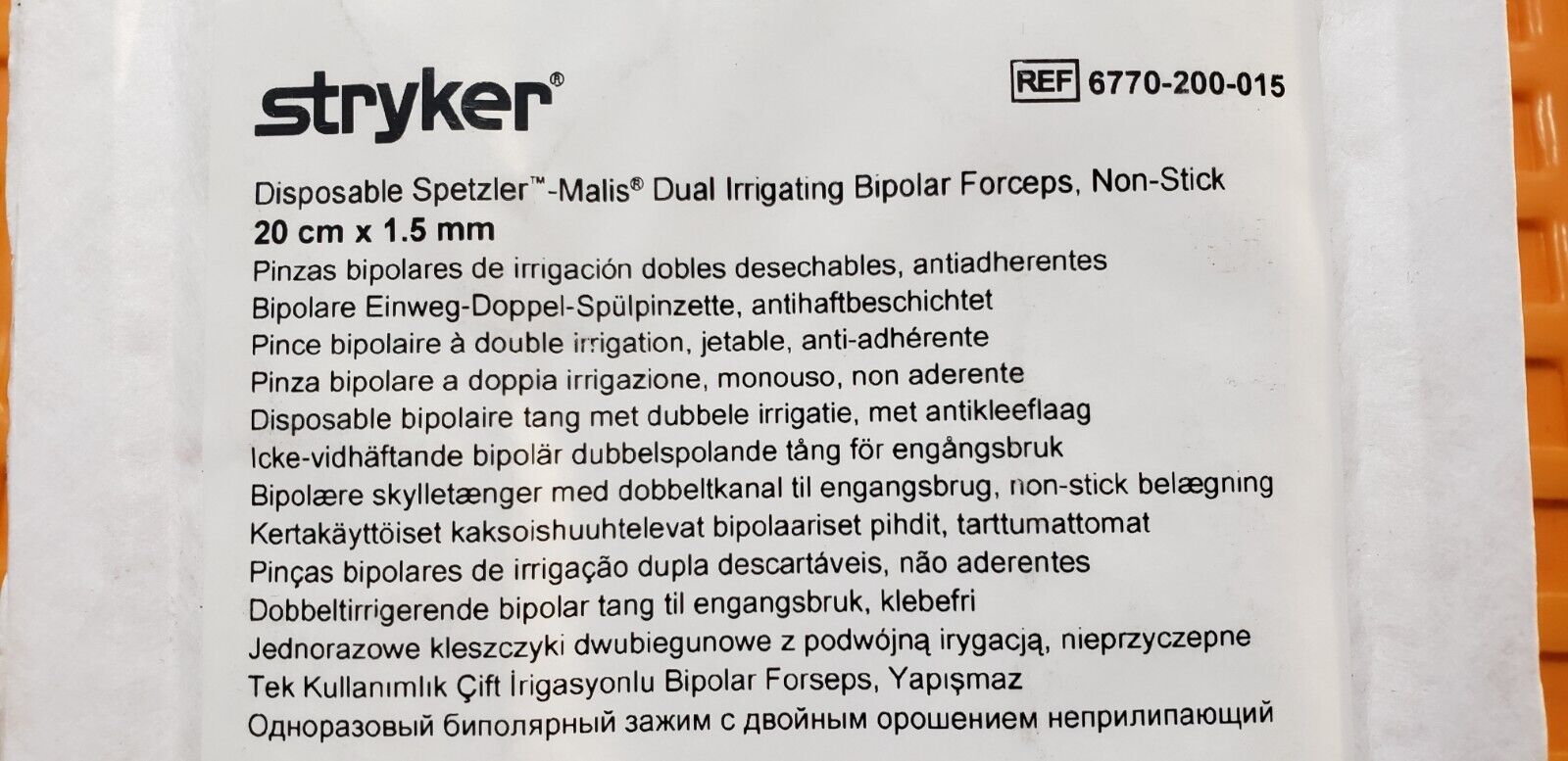 Stryker 6770-200-015 Malis Dual Irrigating Bipolar Forceps Non-Stick 20cmx1.5mm