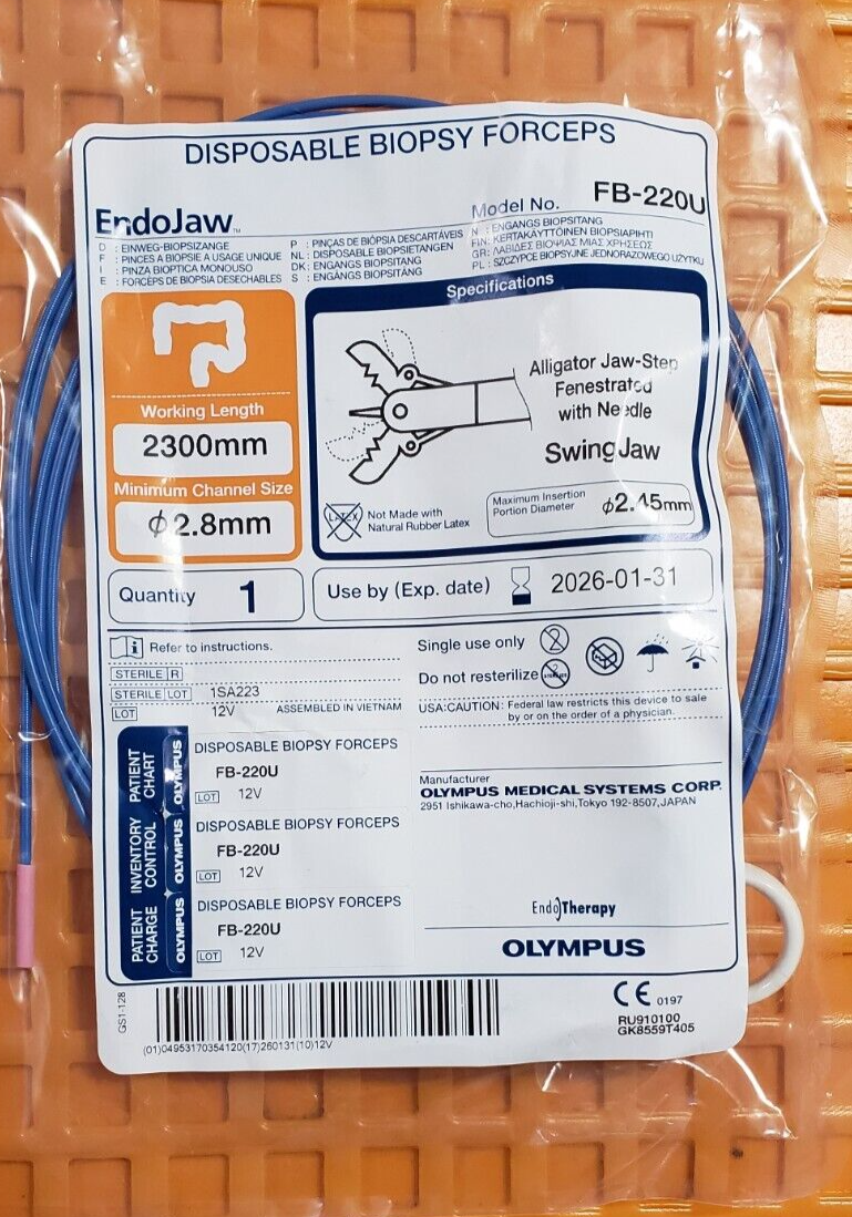 Olympus FB-220U Biopsy Forceps Alligator Jaw 2.8mm x 2300mm Dated-2026