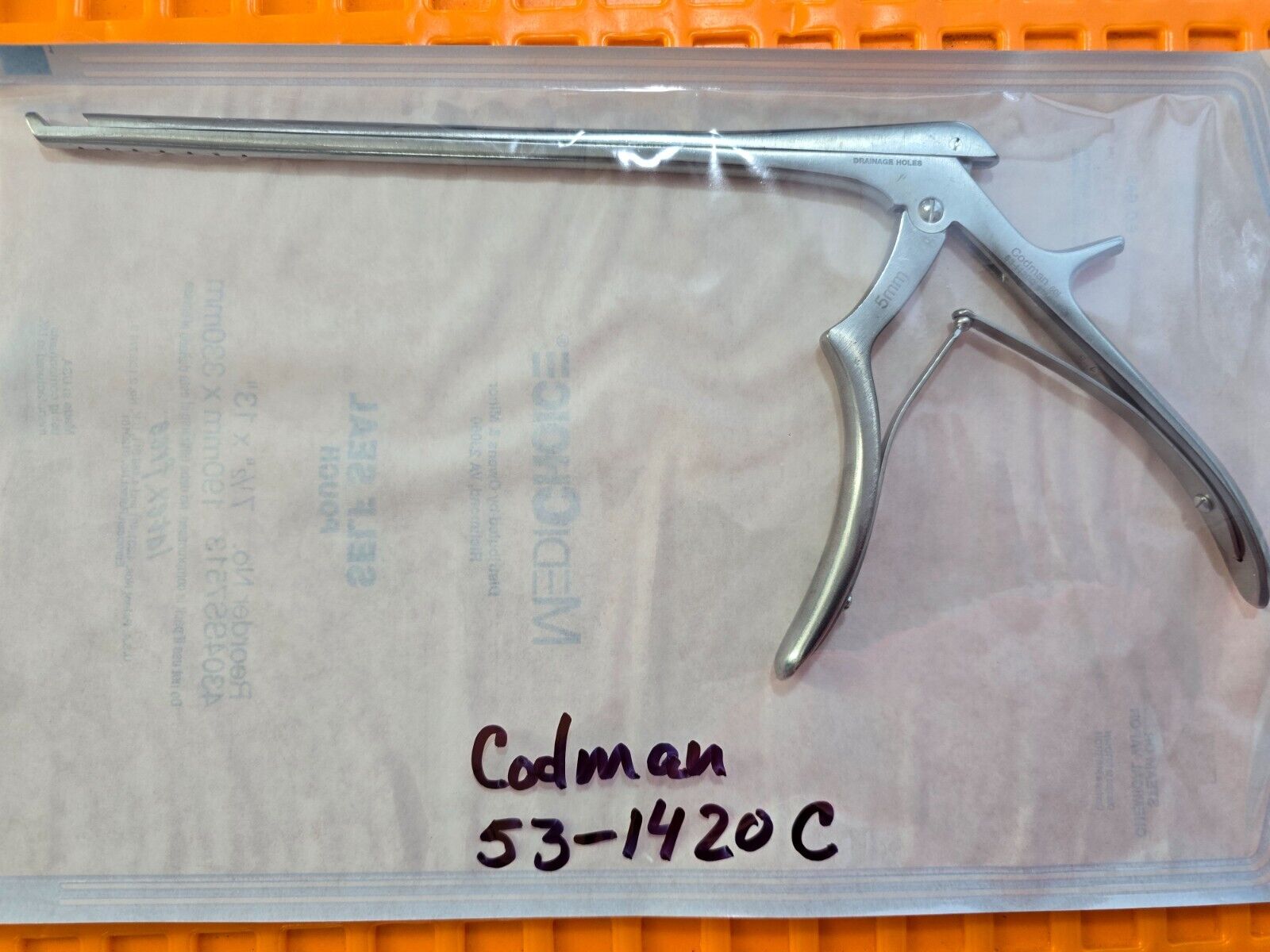 Codman 53-1420C Surgical Kerrison Rongeur 5mm 40 Degree 8" Shaft W- D/Holes
