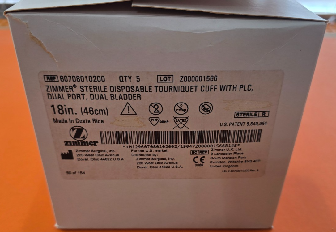 5-Units Zimmer  Tourniquet Cuff with PLC Dual Port 18"