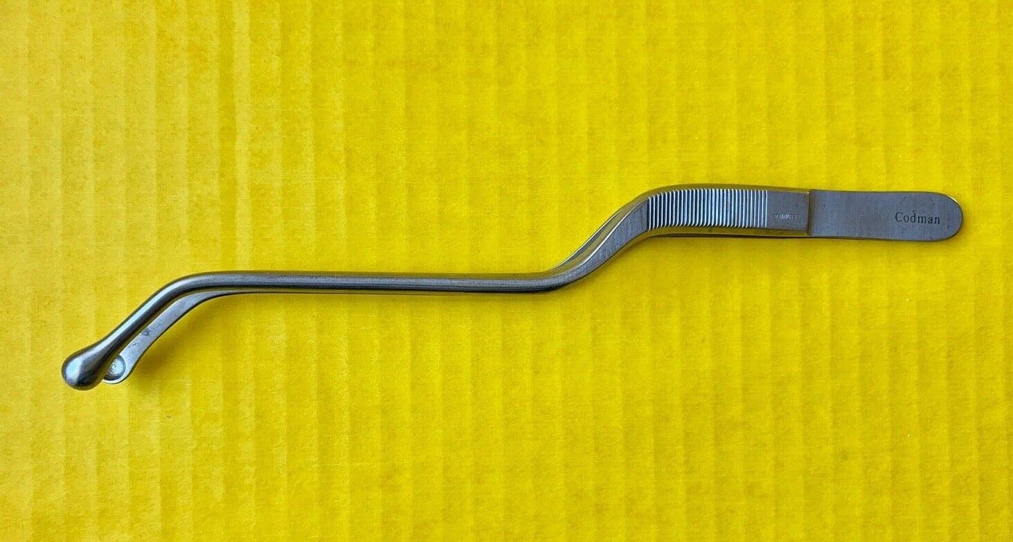 Codman Nomen Adson Bayonet Forceps, Cupped Jaws, Angled, 9"