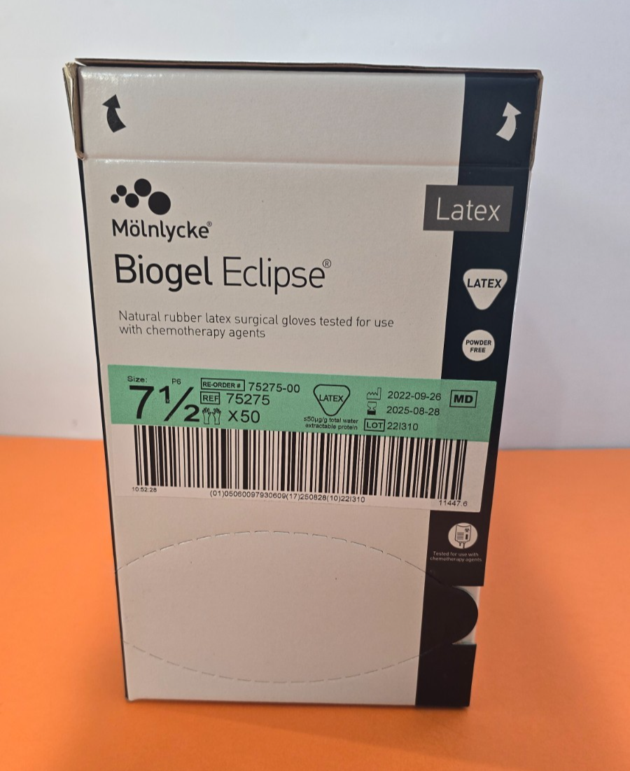 50-Pairs Molnlycke Biogel Eclipse Size 7.5" REF:75275-00 Surgical Gloves