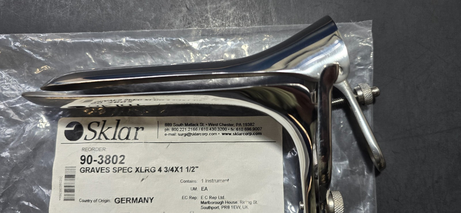 SKLAR 90-3802 Surgical Graves Speculum X-LARGE 4 3/4" x 1  1/2"