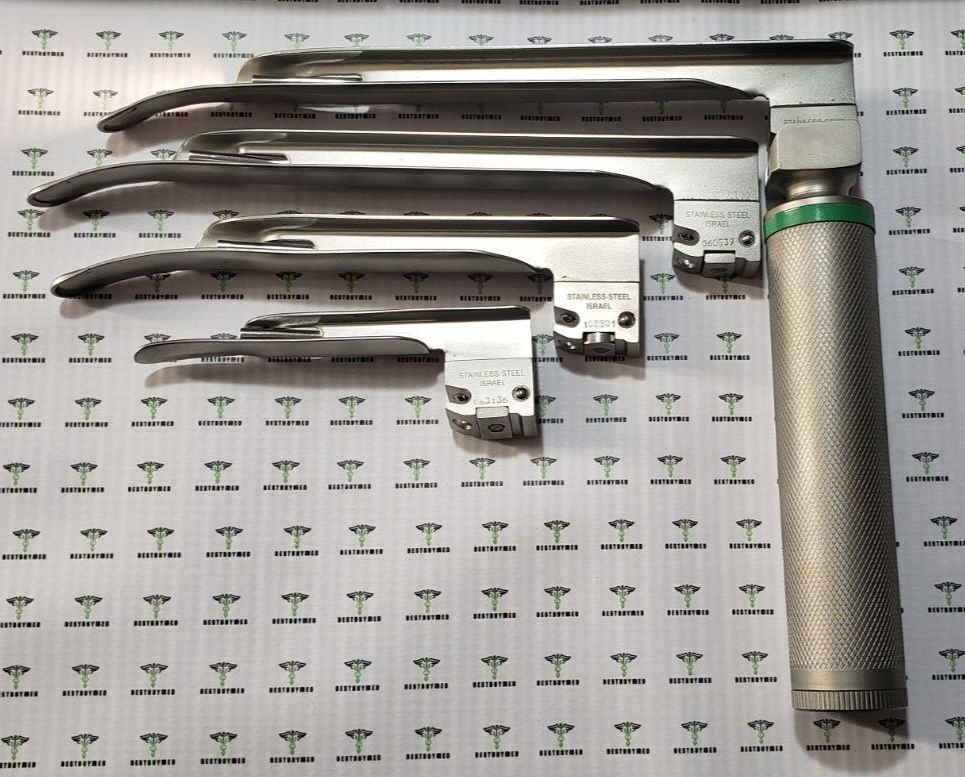 Rusch Fiberoptic Blade Laryngoscope Miller #1,2,3,4 Set with Medium Handle