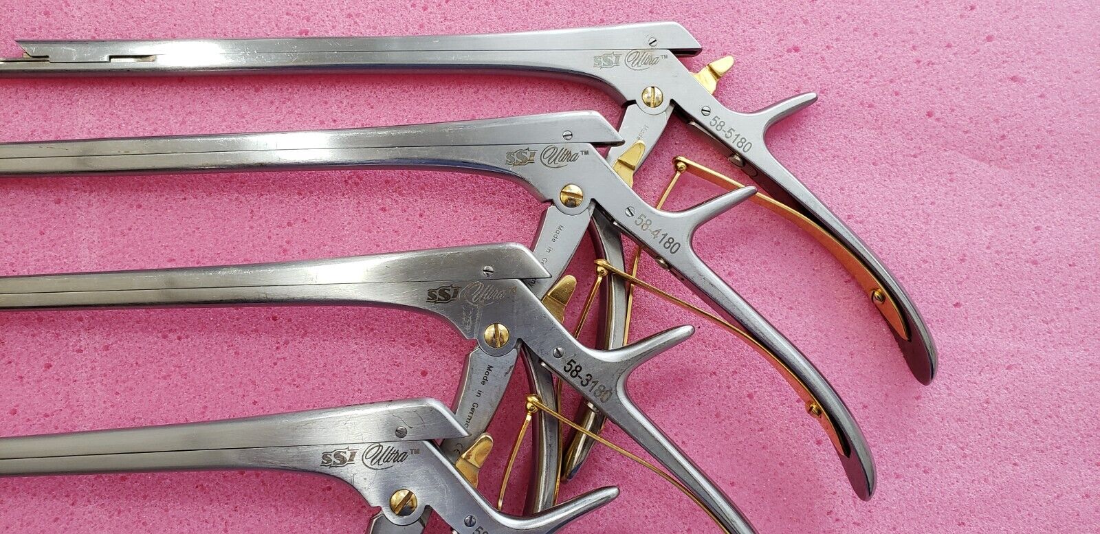 SSI Orthopedic Kerrison Rongeurs 8" Shaft 2,3,4,5mm 40 Degree Set of4 Detachable