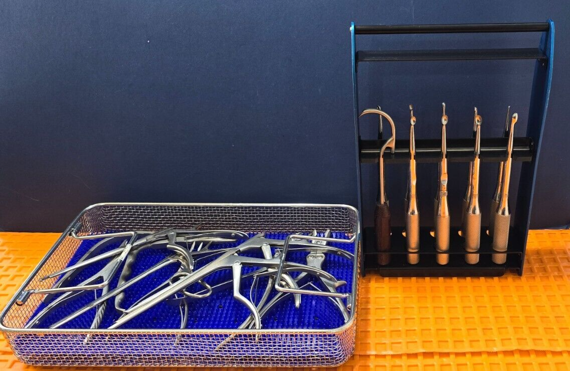 Aesculap Surgical Orthopedic Curette Set of 9 W- Kerrison Rongeurs & Case
