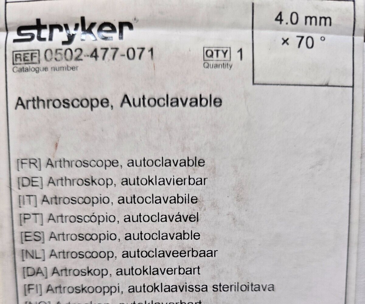 Stryker 0502-477-071 Arthroscope 4.0mm x 70° Autoclavable