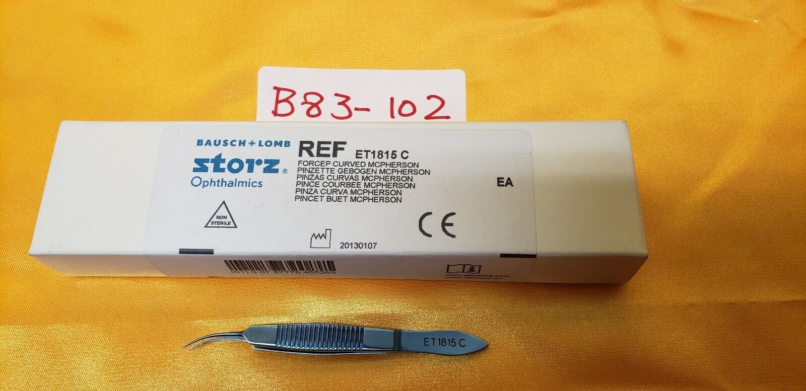 Storz ET1815C Surgical Opthalmic Titanium MCPHERSON Tying Forceps Curved Tip