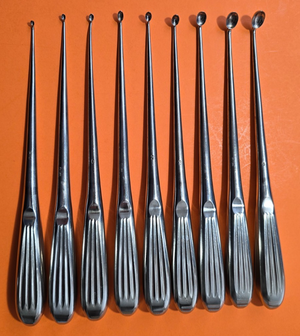 JARIT 240-140 Orthopedic Bruns Curettes Oval Cup Angled 9" Set of 9