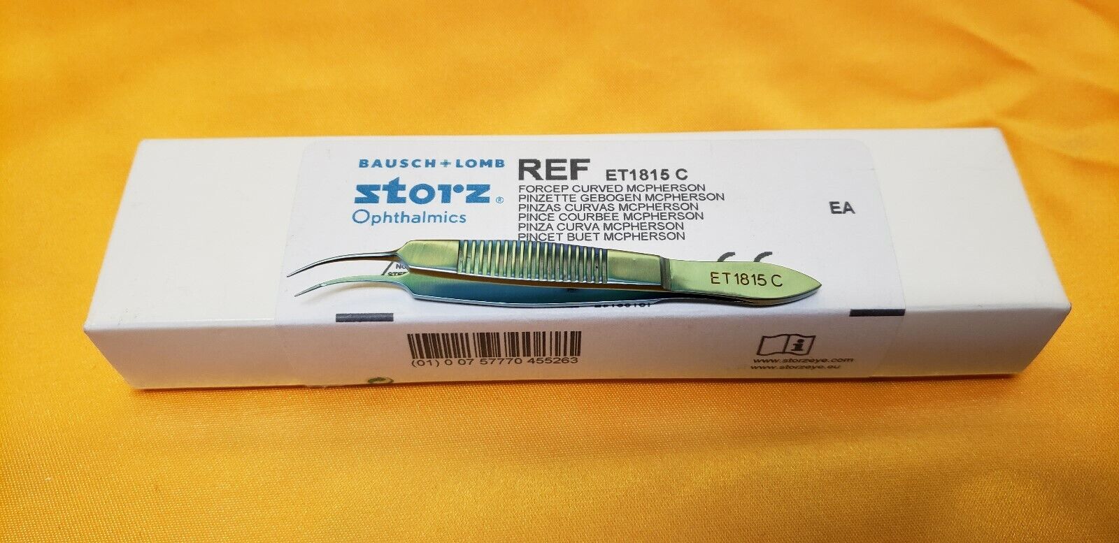 Storz ET1815C Surgical Opthalmic Titanium MCPHERSON Tying Forceps Curved Tip