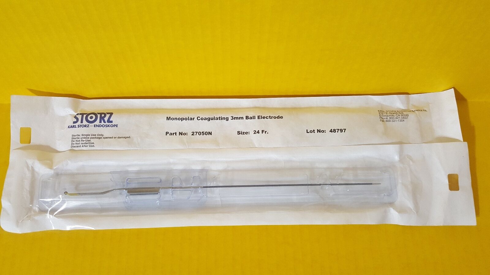 Storz Monopolar Coagulating Ball Electrode, 3mm, 24FR REF: 27050N