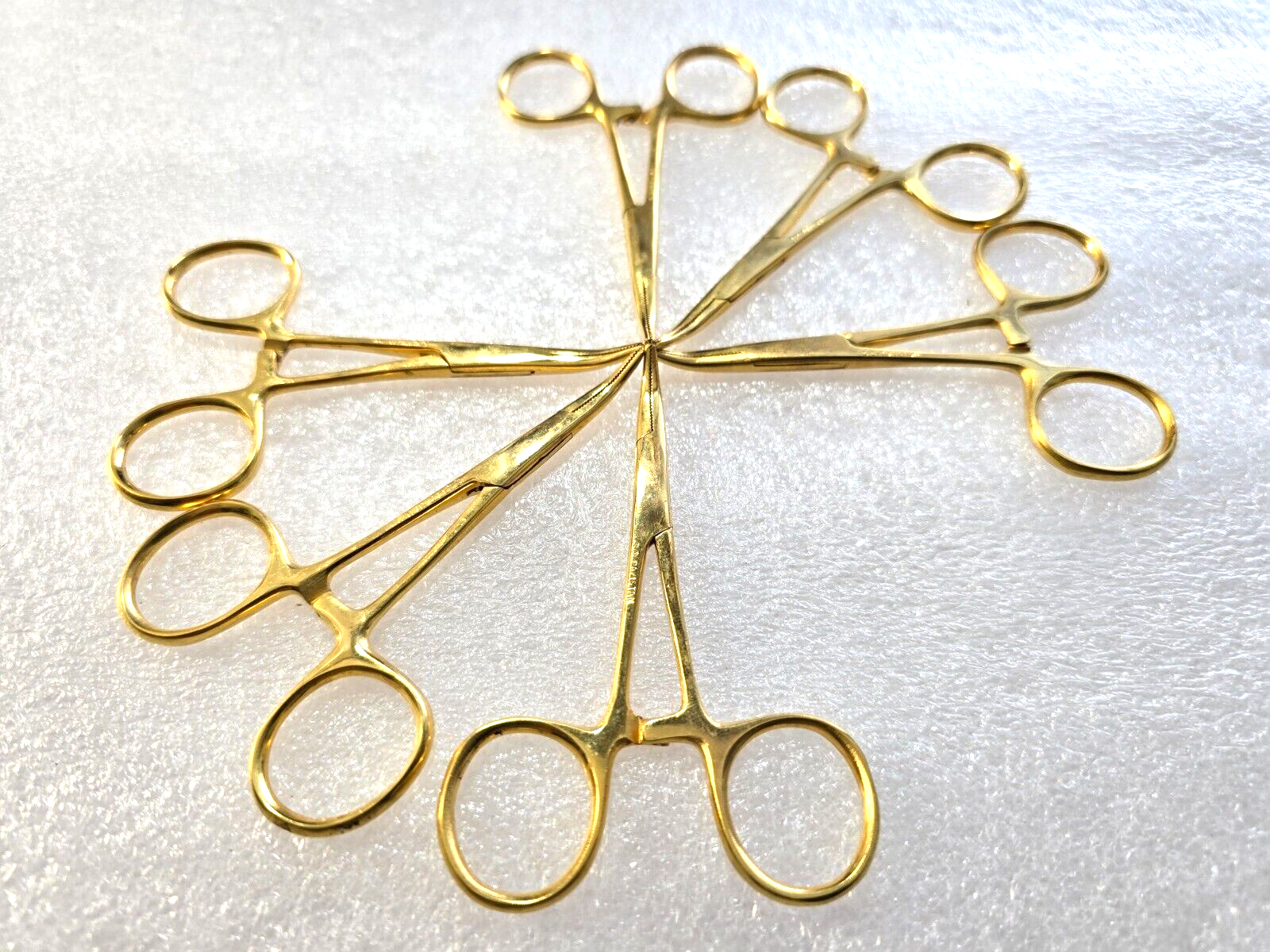 6-Units Surgical Hartman  Mosquito Forceps 3.5" Curved Jaws Gold Plated Finish