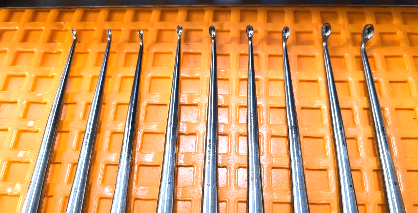 JARIT 240-085 Orthopedic Cobb Curettes Oval Cup Angled Tip Set of 9 With Rack