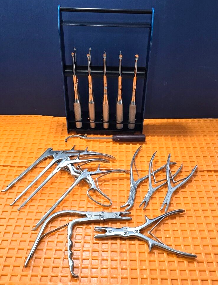 Aesculap Surgical Orthopedic Curette Set of 9 W- Kerrison Rongeurs & Case