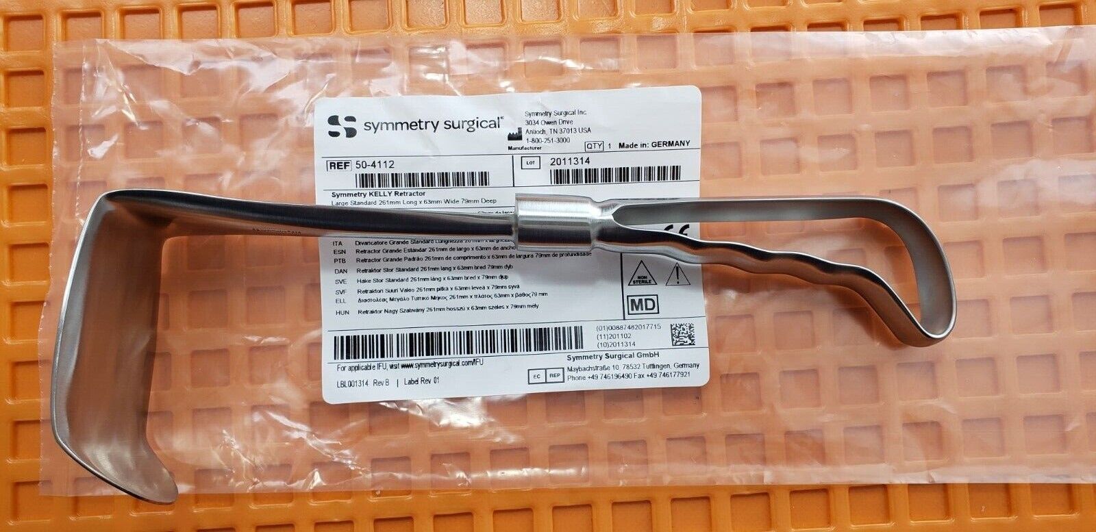 Symmetry Surgical 50-4112 Kelly Retractor, 10" Large Standard 261 x 63mm x 79mm