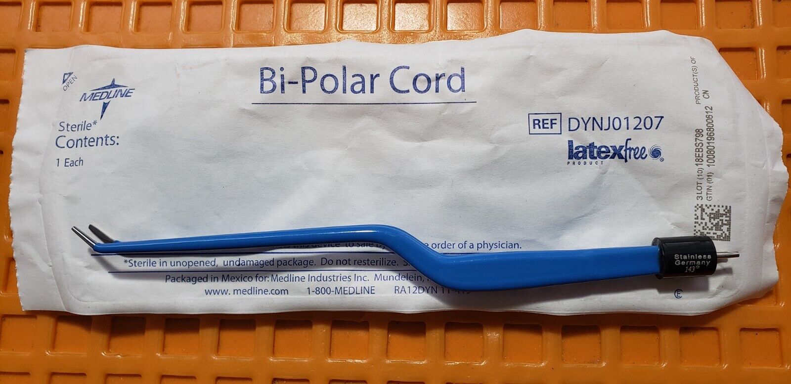 Turtle Surgical Bayonet Bipolar Forceps 7.5" Angle Tips, Medline Bipolar Cord