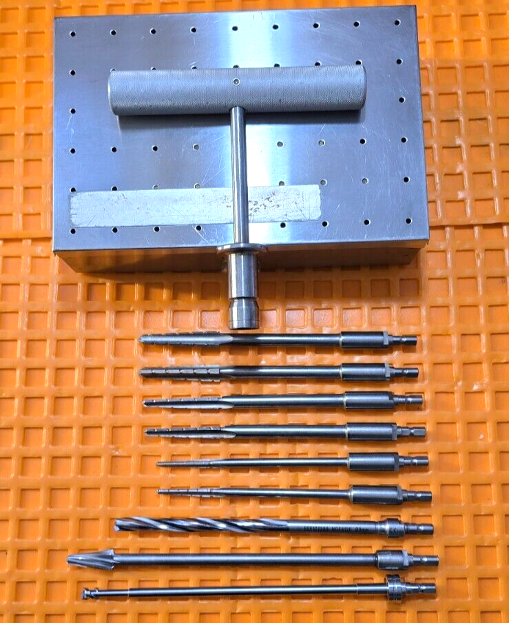 Zimmer Orthopedic Medullary Reamers Set of 9 with T-Handle & Case.