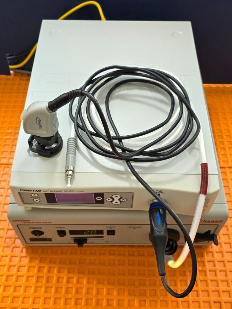 Stryker 1188 Camera Head, Controller, 6000 Light Source with Fiber Optic Cable