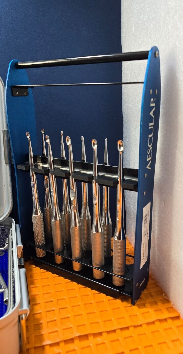 Aesculap Surgical Orthopedic Curette Set of 9 W- Kerrison Rongeurs & Case