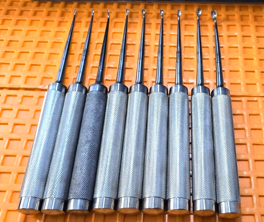 JARIT 240-085 Orthopedic Cobb Curettes Oval Cup Angled Tip Set of 9 With Rack