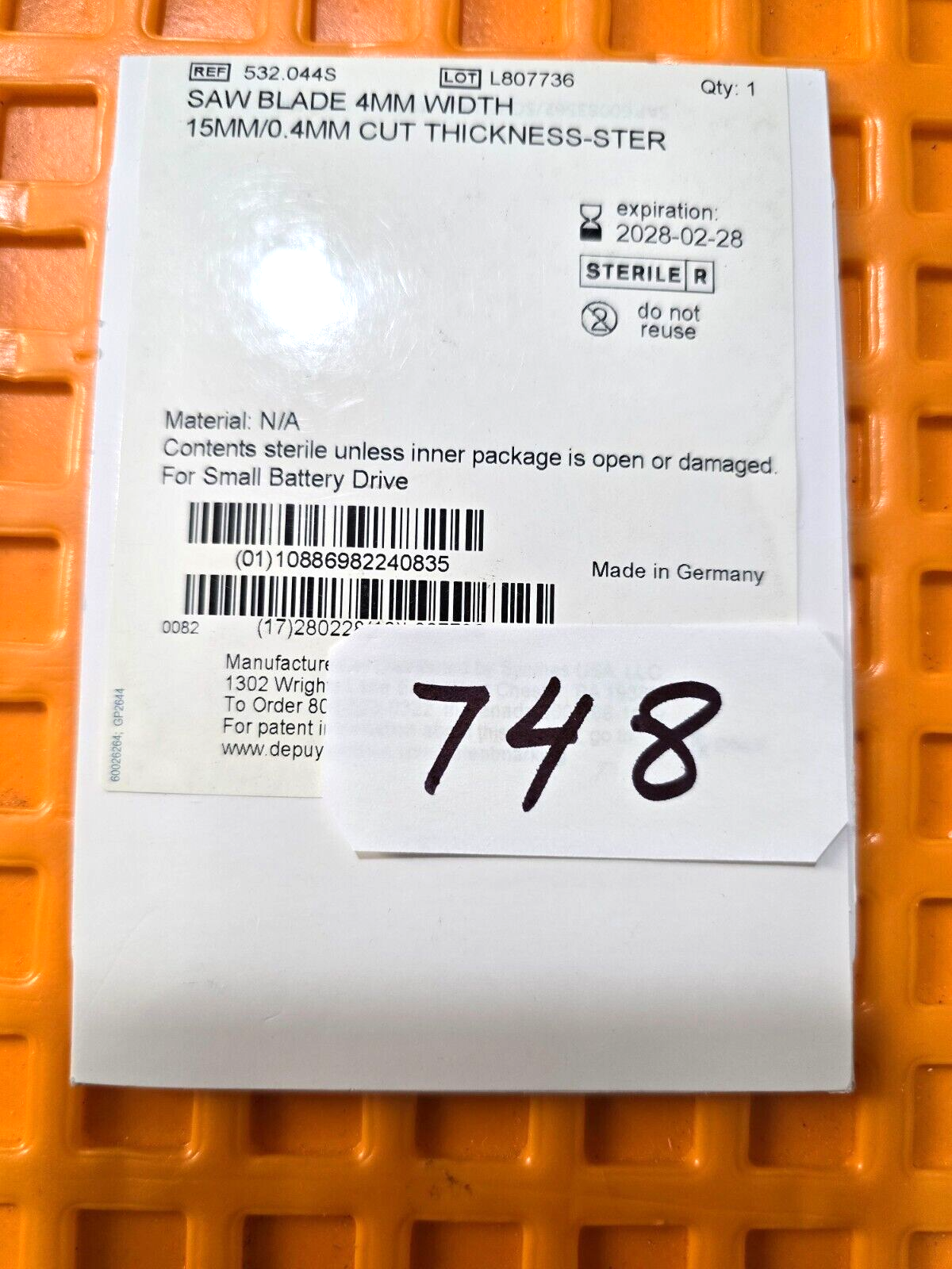 Swiss Surgical Orthopedic Saw Attachment 15mm x 0.4mm In Date 2029