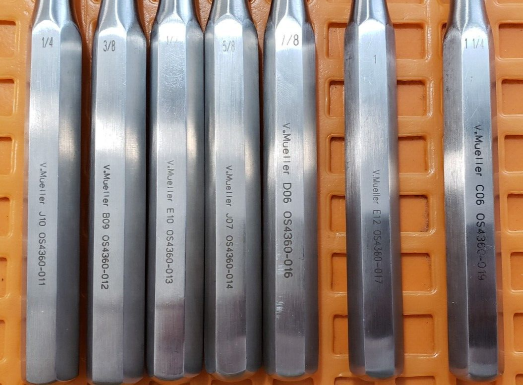 V. Mueller OS4360-011 Surgical Orthopedic Hibbs Gouges 9.5" Curved Set of 7