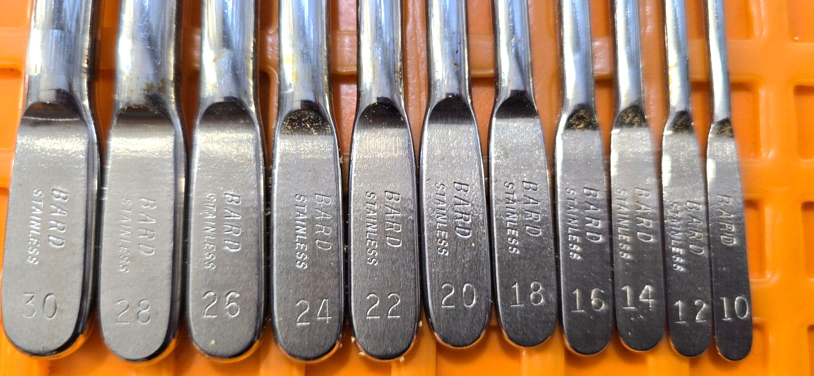 BARD Surgical Urethral Sound Set of 11 in Case. 10,12,14,16,18,20,22,24,26,28,30