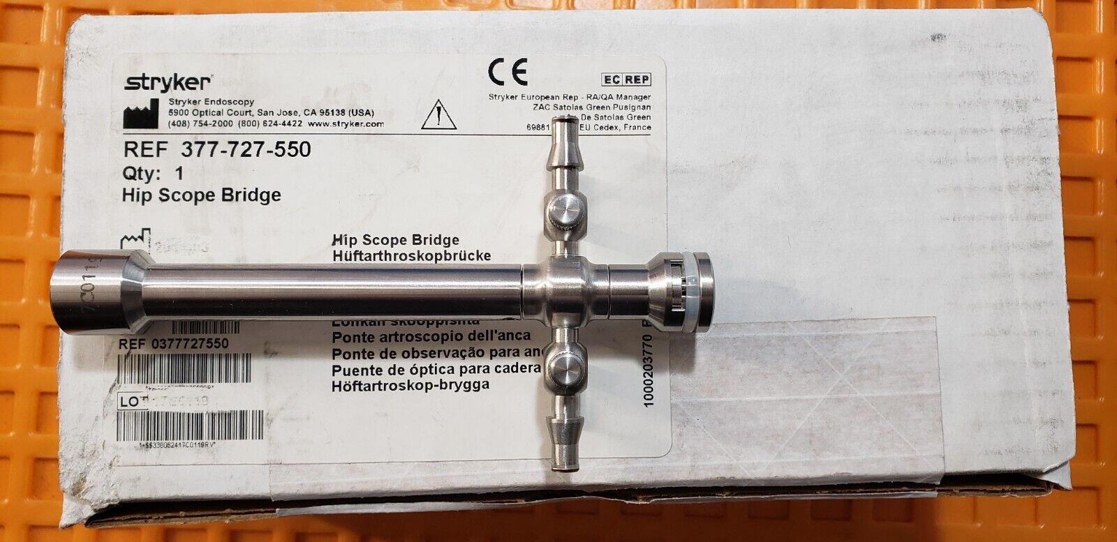 Stryker 377-727-550 Hip Scope Bridge Arthroscopy Instruments w- Dual Stopcocks.