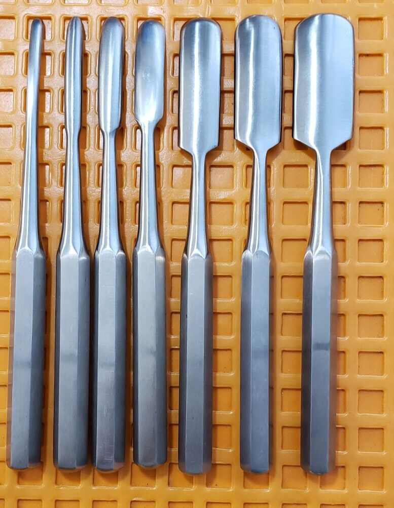 V. Mueller OS4360-011 Surgical Orthopedic Hibbs Gouges 9.5" Curved Set of 7