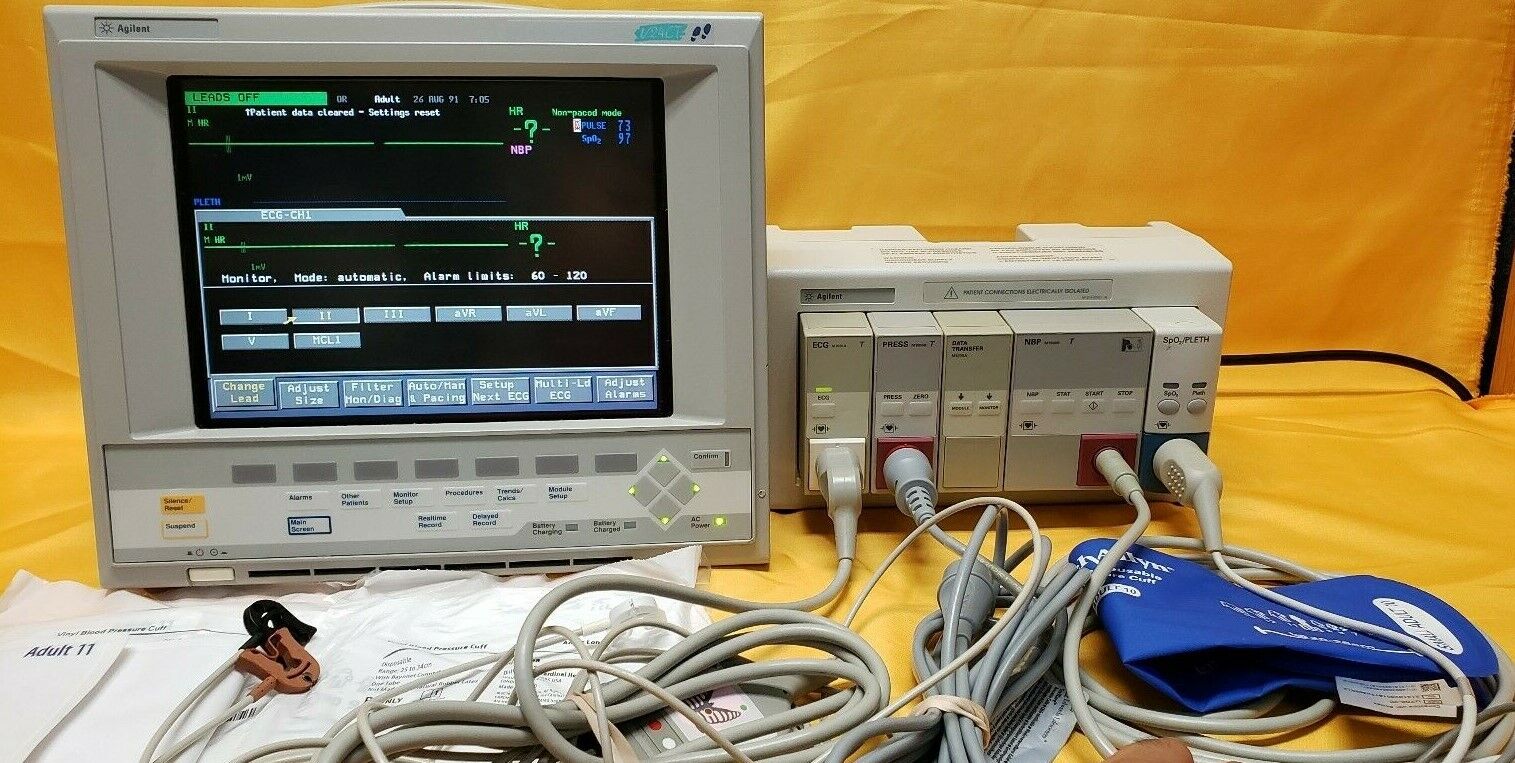 HP Agilent V24CT Critical Cardiac Care Patient Monitor with Cuffs & Accessories