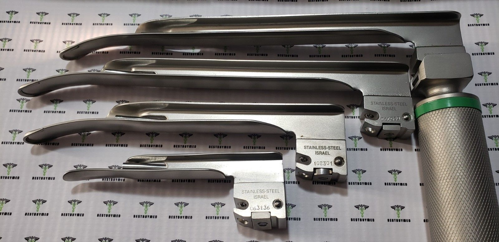 Rusch Fiberoptic Blade Laryngoscope Miller #1,2,3,4 Set with Medium Handle