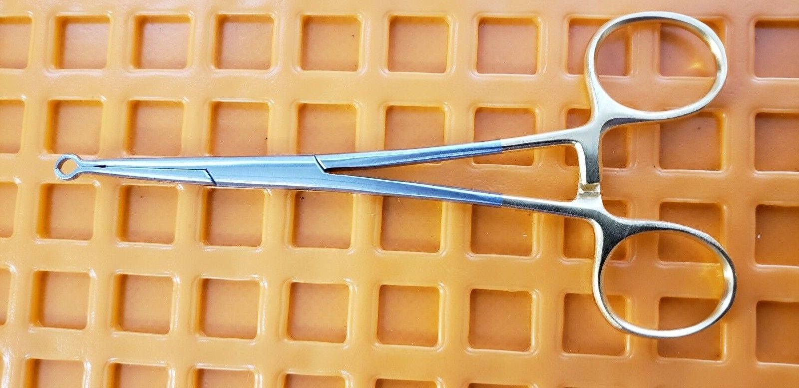 TR-475-480 Surgical Vasectomy Ring Forceps 5.5" W- Gold Rings.