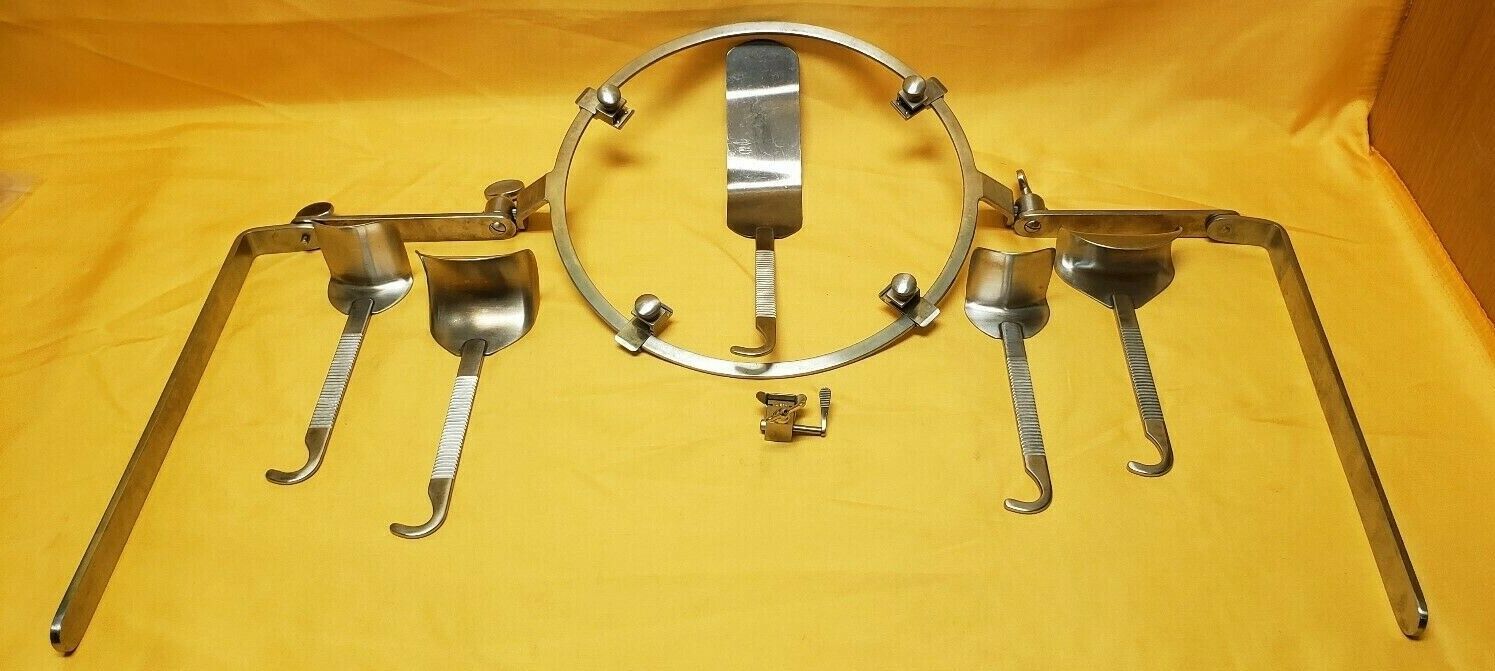 Weck Surgical Abdominal Retractor 5 Blades and Bed Railing Stand w-Sterile Tray