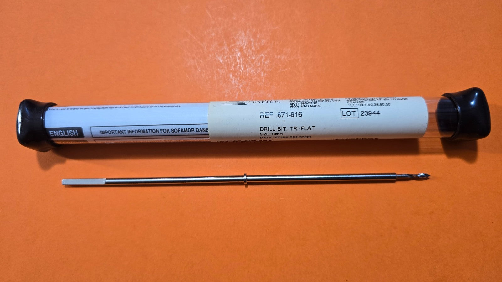 Medtronic Danek 871-616  Orthopedic Drill Bit 13mm Tri Flat