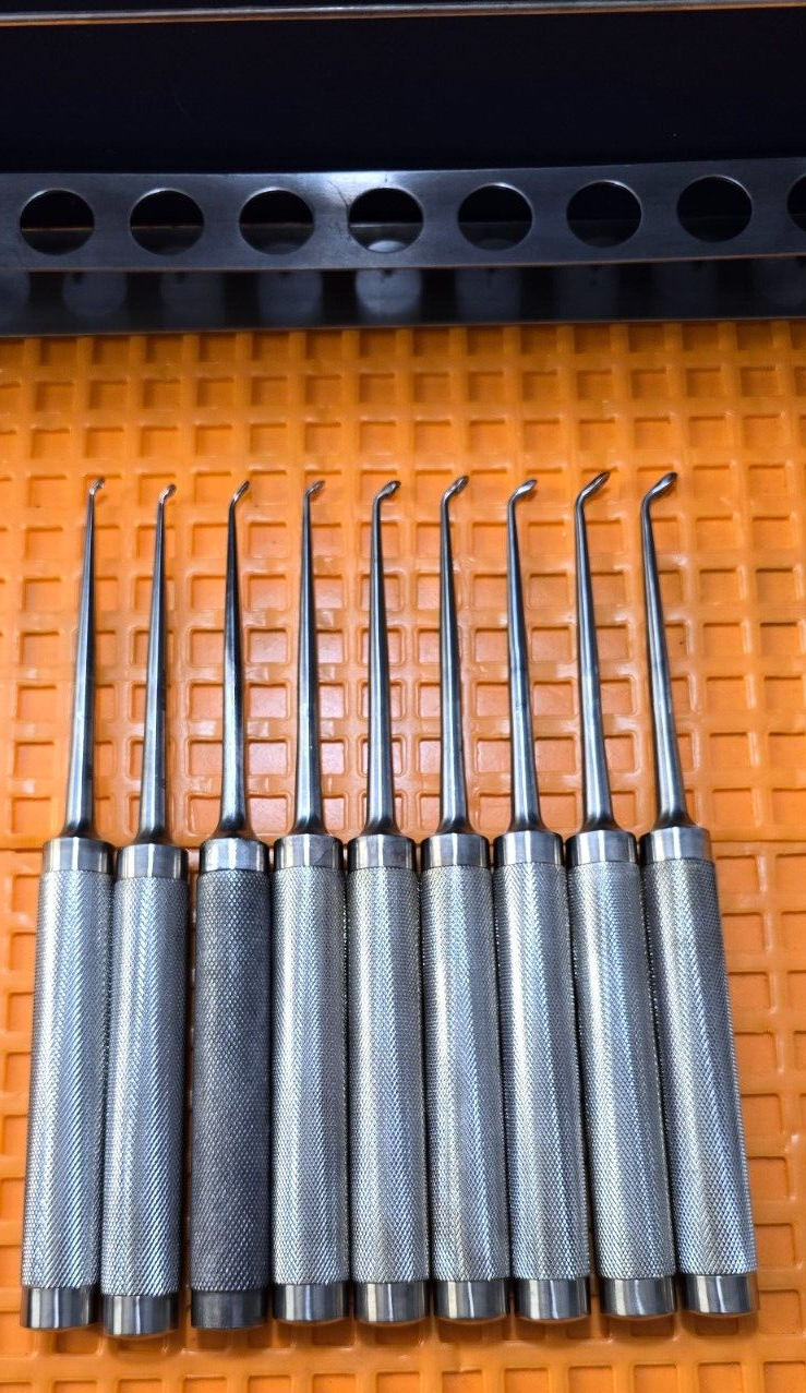 JARIT 240-085 Orthopedic Cobb Curettes Oval Cup Angled Tip Set of 9 With Rack