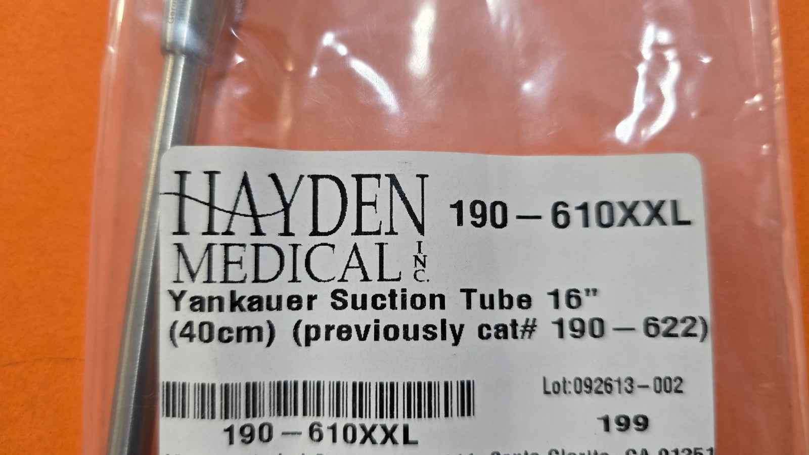 Hayden Medical Surgical Yankauer Suction Tube 16" (40cm) Stainless Steel