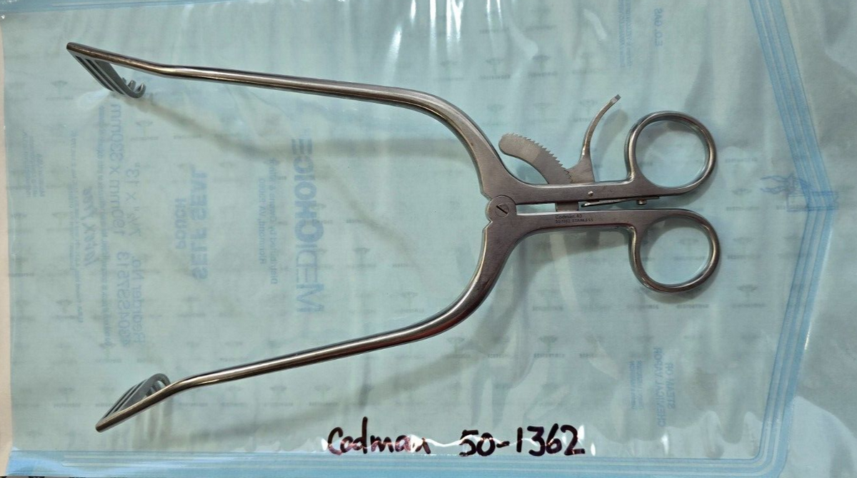Codman 50-1362 Surgical Adson Retractor 9.5" sharp 3x3 Prongs.