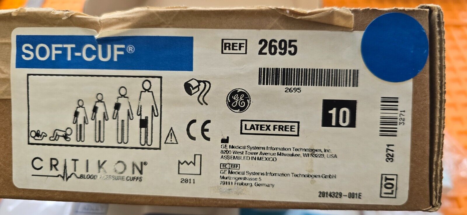GE Critikon SOFT-CUF 2695 Latex Free B P Cuff All Sizes Box of 10  Cuffs.