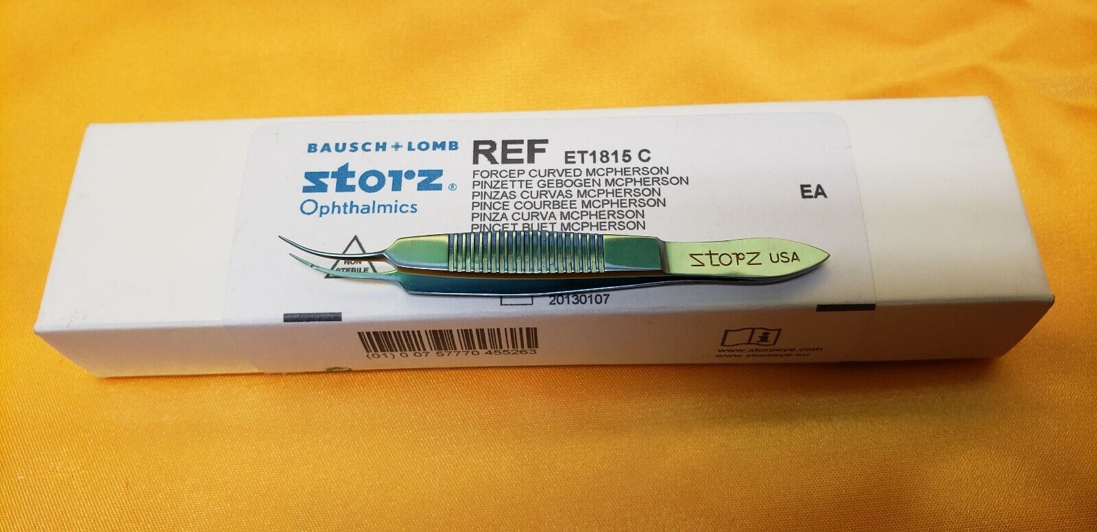 Storz ET1815C Surgical Opthalmic Titanium MCPHERSON Tying Forceps Curved Tip