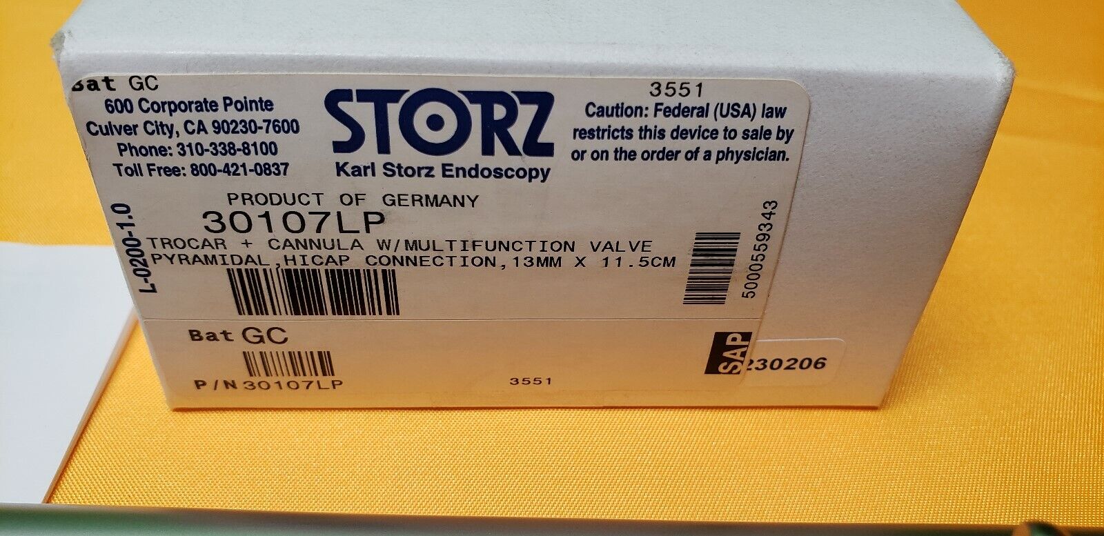 Storz 30107H5 Laparoscopic 13mm x 11.5cm Pyramidal, Hicap Connection