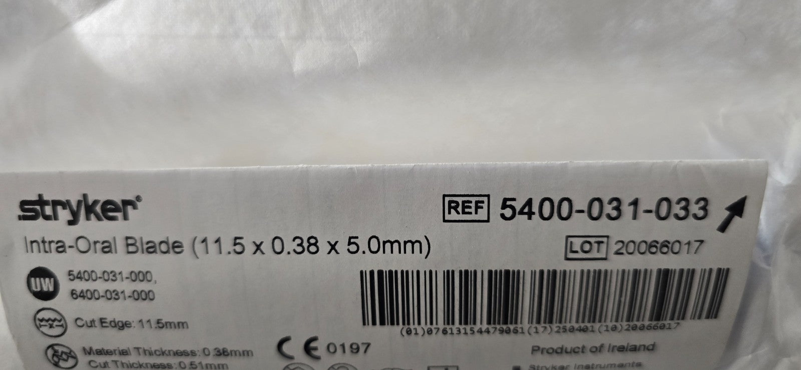 Stryker Surgical Orthopedic Intra Oral Blade Attachment (11.5 x 0.38 x 5.0mm)