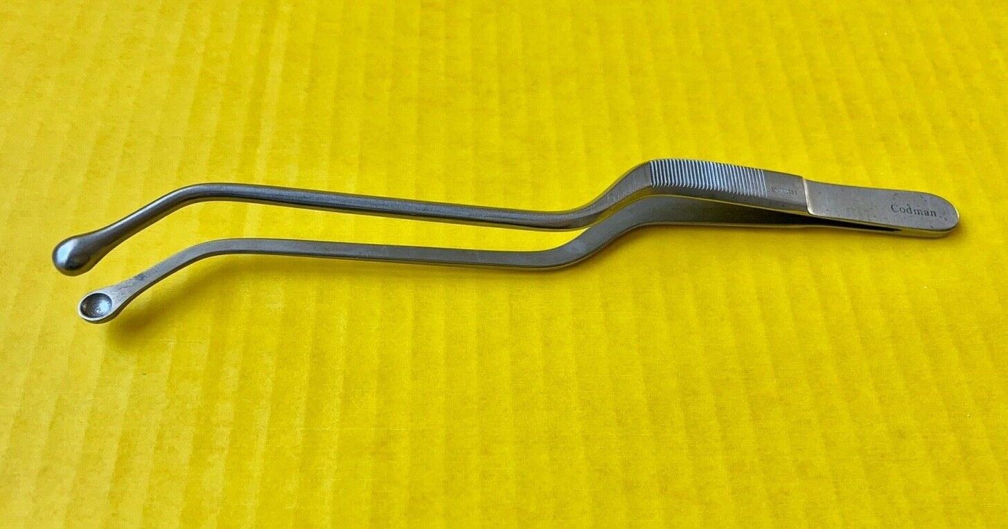 Codman Nomen Adson Bayonet Forceps, Cupped Jaws, Angled, 9"