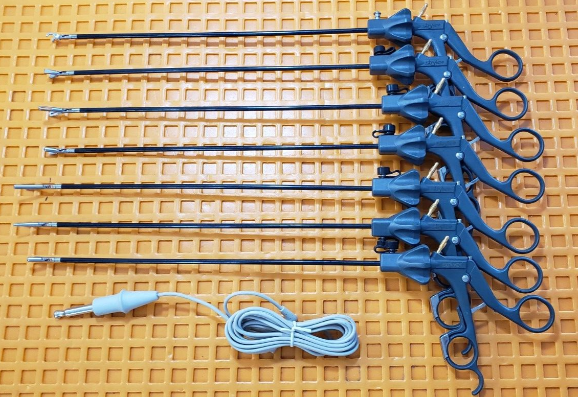 Stryker Laparoscopic 5mm x 30cm Monopolar Instruments Set of 9 Reusable & Tray