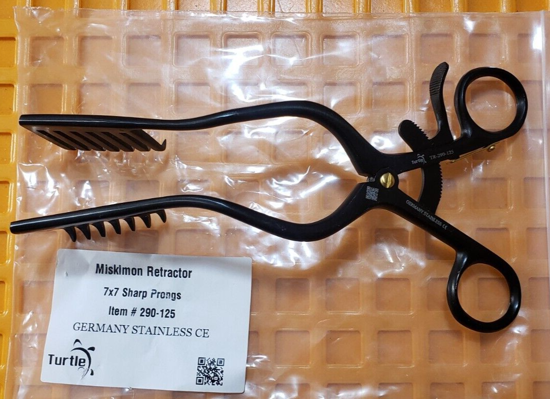Turtle Surgical MISKIMON Cerebellar Retractor, 7" Sharp 7x7 Prongs Black Coated