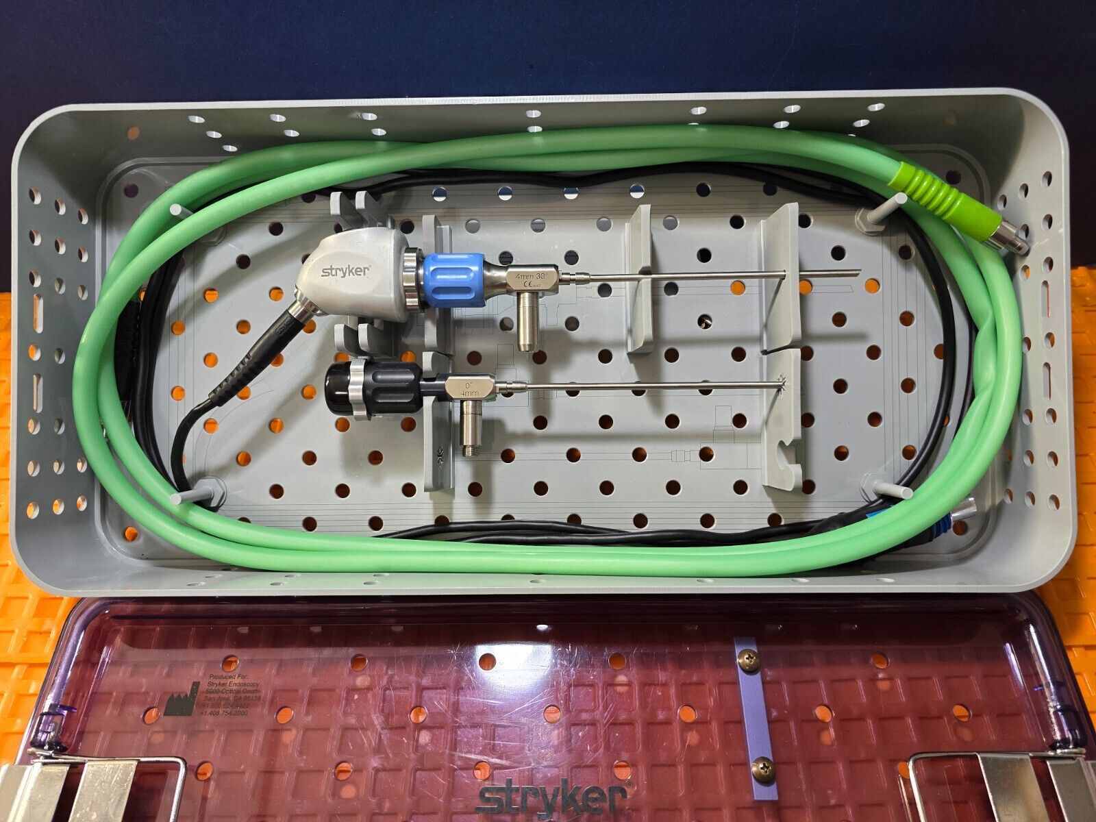 Stryker 1488 HD Camera Head C Mount Arthroscope ,Fiber  Optic Cable & Tray