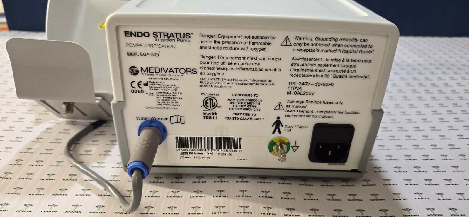 Medivators EGA-500 Irrigation System Water Bottle, Manual & Free Tubing