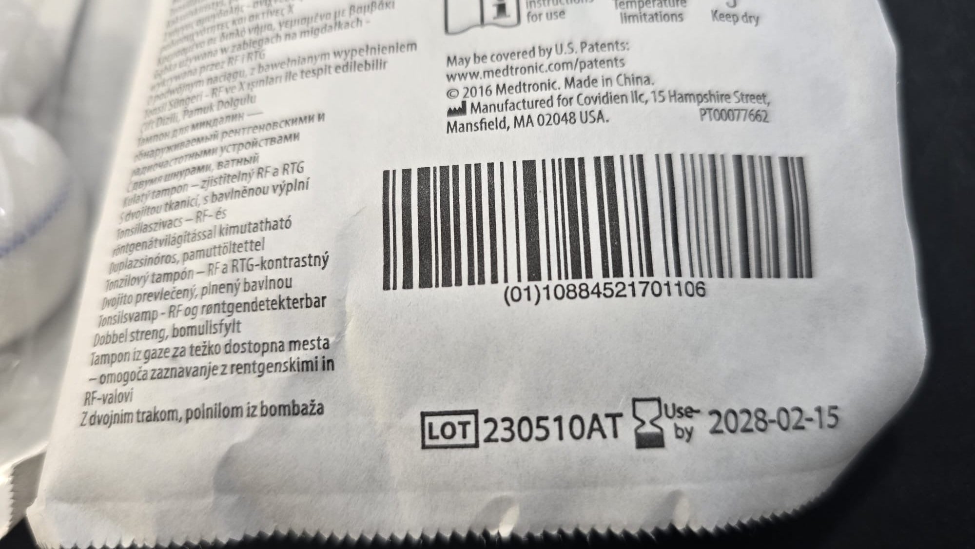 Medtronic Tonsil Sponge 1 1/4 REF: TSD-1250C-1 Dated: 2028